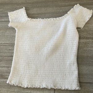 Off the shoulder smocked white top
